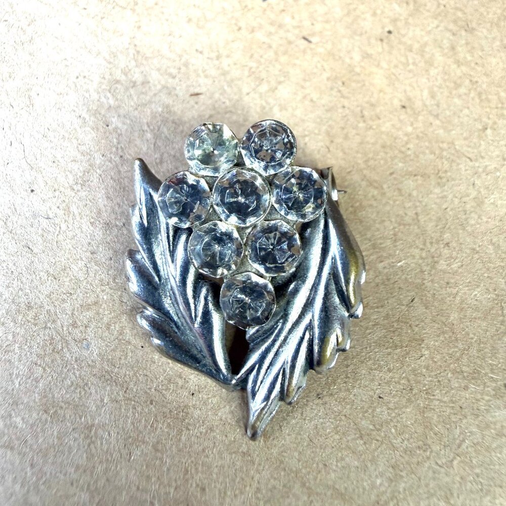 Vintage Silver-Tone Leaf and Grape Cluster Brooch Pin